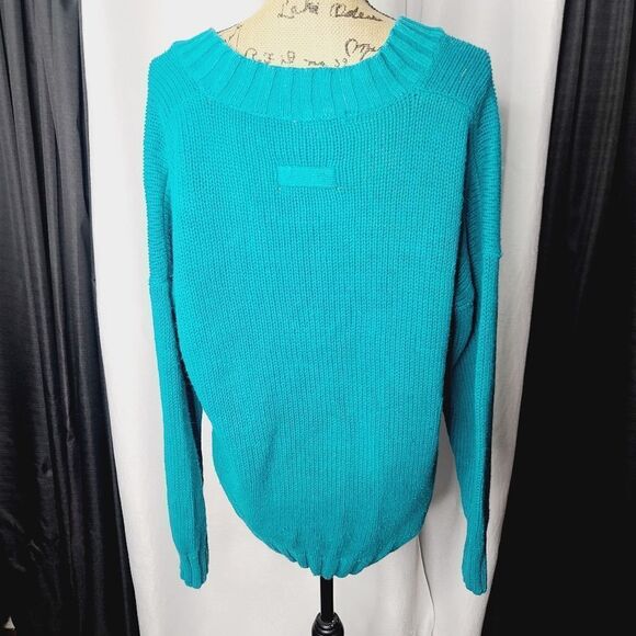 Vintage 90s Y2K Teal Oversized Slouchy Knit Sweater - Picture 4 of 13